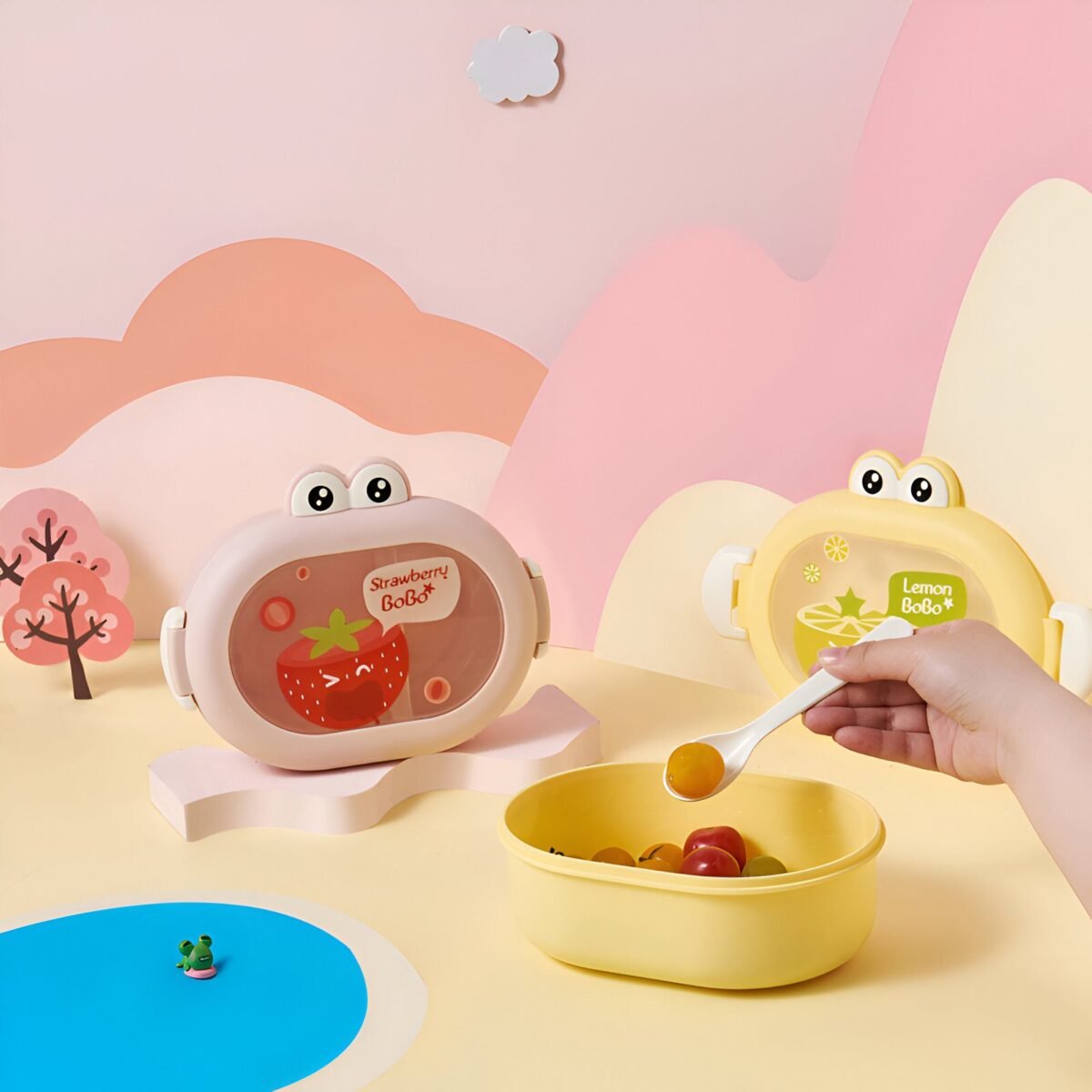 Cute Frog Shaped Kids Lunch Box With Dividers - Image 2