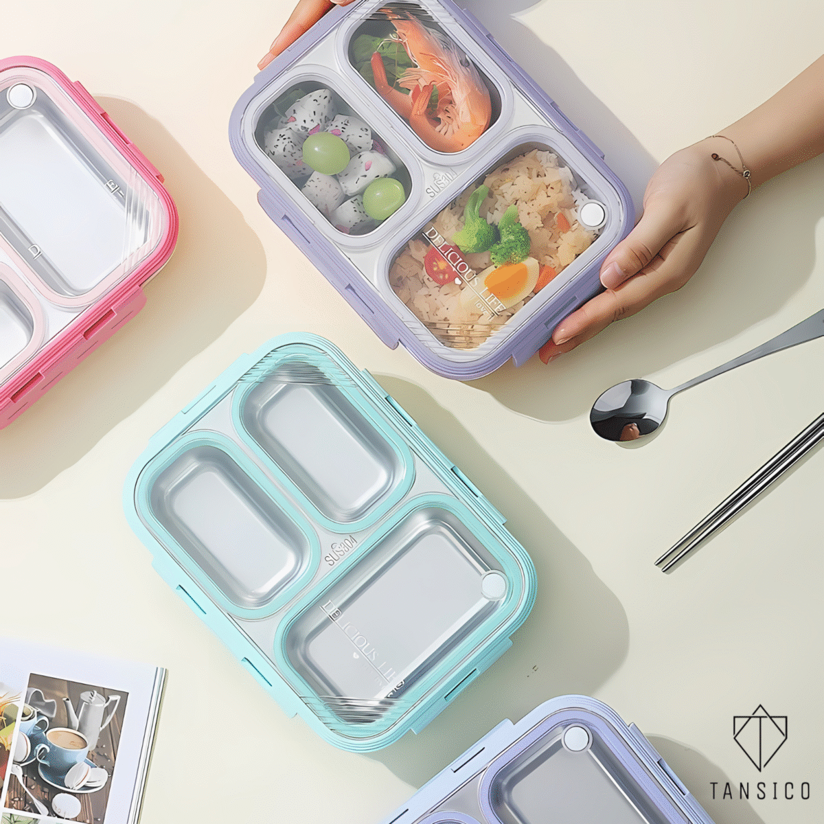 3 compartment Leak proof Steel Lunch Box -620ml - Image 13