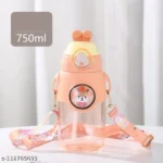 Transparent Plastic Kids Sipper Bottle with Sticker and Silicone Character Sleeve  Rabbit Design  750 ML