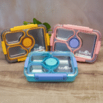 4 Compartments, Lunch Box with Spoon, Fork, Chopstick & One Small Container, Heating Water Insulation Design, Leakproof Lunch Box for School, Office (Capacity-950ml+70ml)