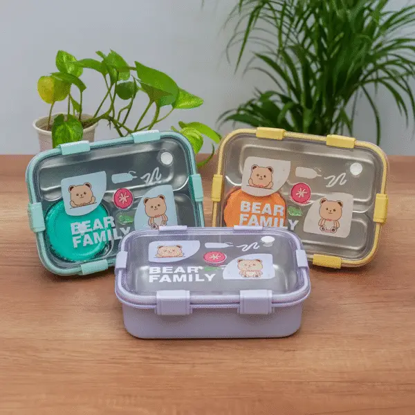 Bear Family Leak Proof Lunch box Stainless Steel Box with 1 Spoon & Chopstick 3 Containers Lunch Box  (750 ml, Thermoware)