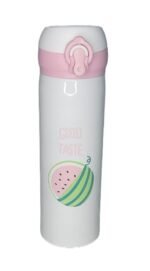 Insulated Steel Flask with lid, Printed, hot and Cold Compatible, Dishwasher Safe Click Open, White and Pink Combination Cute Small Flask - Image 2