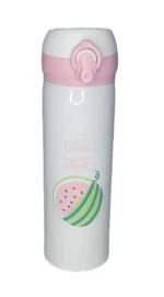 Insulated Steel Flask with lid, Printed, hot and Cold Compatible, Dishwasher Safe Click Open, White and Pink Combination Cute Small Flask - Image 2