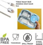 3 Compartment Stainless Steel Lunch Box with Soup Bowl, Spoon, Fork, Chopsticks Tiffin Box for Kids, School & Office (Lunch Box 750 ML, Soup Bowl 150 ML) - Image 2