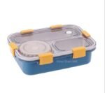 3 Compartment Stainless Steel Lunch Box with Soup Bowl, Spoon, Fork, Chopsticks Tiffin Box for Kids, School & Office (Lunch Box 750 ML, Soup Bowl 150 ML)