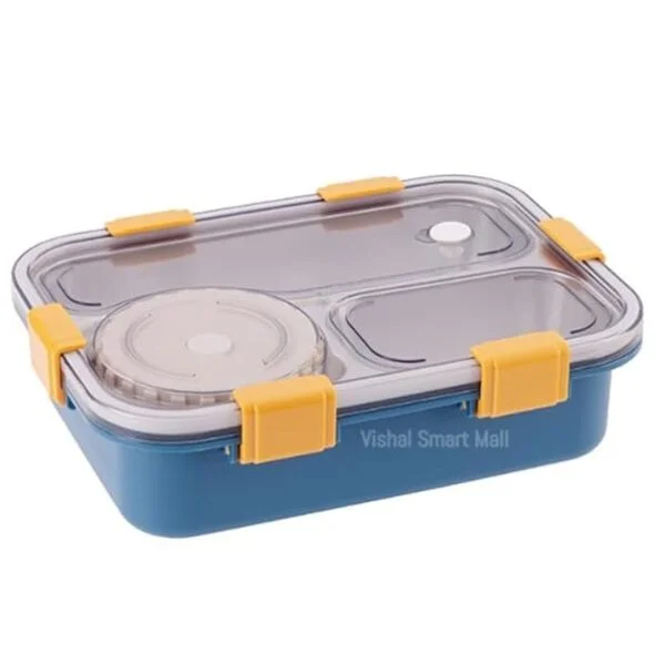 3 Compartment Stainless Steel Lunch Box with Soup Bowl, Spoon, Fork, Chopsticks Tiffin Box for Kids, School & Office (Lunch Box 750 ML, Soup Bowl 150 ML)