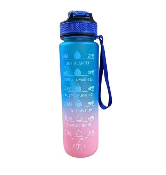 MERISH Plastic MultiColor Motivational Water Bottle  1000 ML  SIPPER  Mix Colors (Blue)