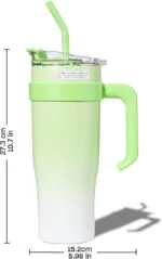 Stainless Steel Insulated Tumbler Travel Mug Coffee Cup with Straw Lid & Handle, Large Water Jug Green - Image 4
