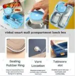 3 Compartment Stainless Steel Lunch Box with Soup Bowl, Spoon, Fork, Chopsticks Tiffin Box for Kids, School & Office (Lunch Box 750 ML, Soup Bowl 150 ML) - Image 3