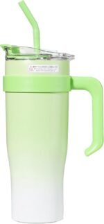 Stainless Steel Insulated Tumbler Travel Mug Coffee Cup with Straw Lid & Handle, Large Water Jug Green - Image 3
