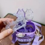 Latest Cute Design Dual Drinking Lid Plastic Water Bottle With Straw and Strap(550ml) - Image 4