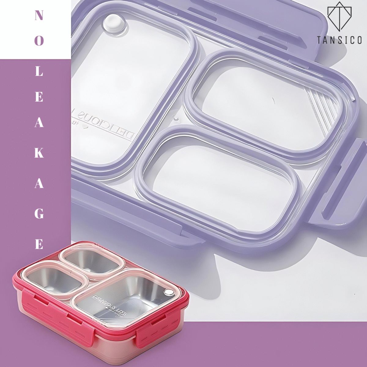 3 compartment Leak proof Steel Lunch Box -620ml - Image 5