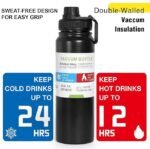 Double walled thermos bottle stainless steel matte black colour 1000ML - Image 3