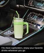 Stainless Steel Insulated Tumbler Travel Mug Coffee Cup with Straw Lid & Handle, Large Water Jug Green - Image 5