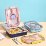 4 Compartments, Lunch Box with Spoon, Fork, Chopstick & One Small Container, Heating Water Insulation Design, Leakproof Lunch Box for School, Office (Capacity-950ml+70ml) - Image 6