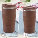 Travel Coffee Mug (380ml, Brown) with Grip - Image 6