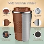 Travel Coffee Mug (380ml, Brown) with Grip - Image 2