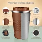 Travel Coffee Mug (380ml, Brown) with Grip - Image 2