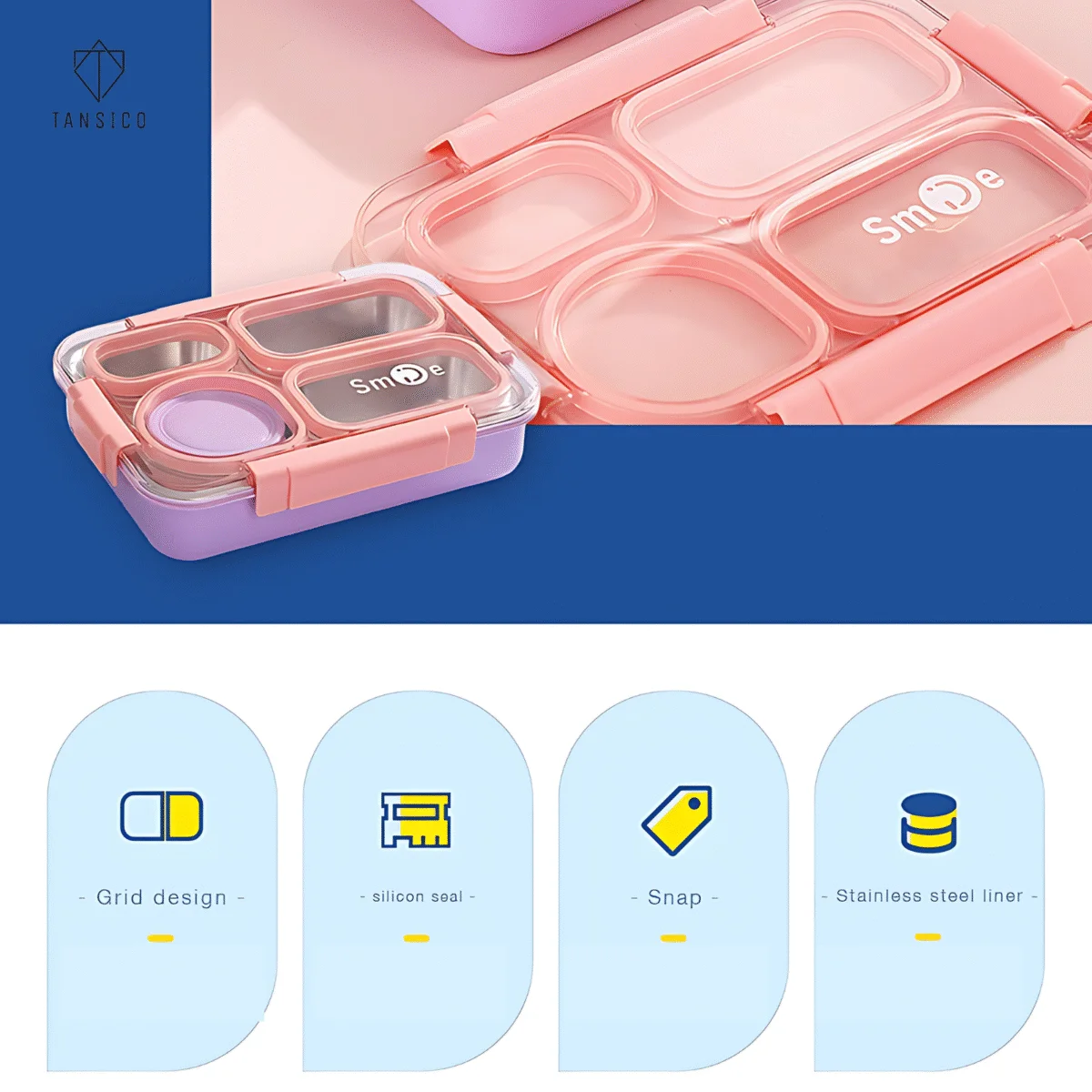 950ml 4 Compartments with Storage Box Leak-Proof Stainless Steel Lunch Box 4 Containers Lunch Box - Image 8