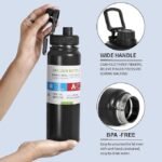 Double walled thermos bottle stainless steel matte black colour 1000ML - Image 4