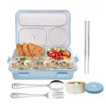 3 Compartment Stainless Steel Lunch Box with Soup Bowl, Spoon, Fork, Chopsticks Tiffin Box for Kids, School & Office (Lunch Box 750 ML, Soup Bowl 150 ML) - Image 5
