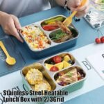 Leakproof Bento Box, Detachable Stainless Steel Tray for Warm Water Insulation 3 Containers Lunch Box  (750 ml) - Image 7