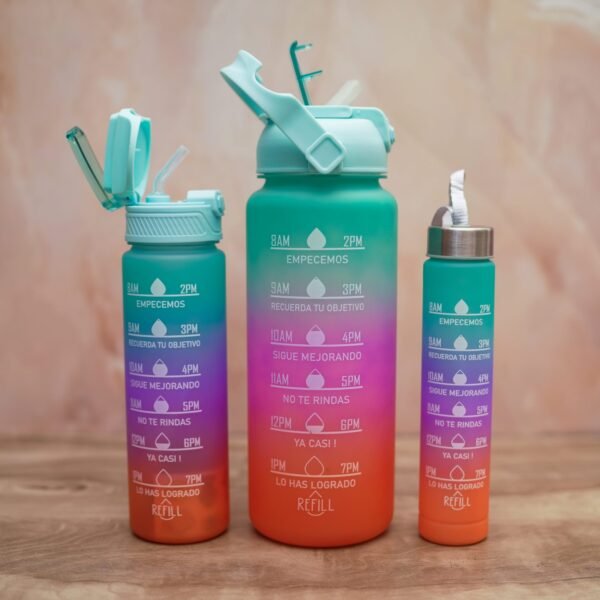 Set Of 3 Leakproof Durable Unbreakable Tritan Water Bottle With Motivational Time Marker,Sipper Bottle For Adults,Water Bottle For Gym,Office 2 Liter