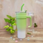 Stainless Steel Insulated Tumbler Travel Mug Coffee Cup with Straw Lid & Handle, Large Water Jug Green