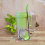Stainless Steel Insulated Tumbler Travel Mug Coffee Cup with Straw Lid & Handle, Large Water Jug Green - Image 2
