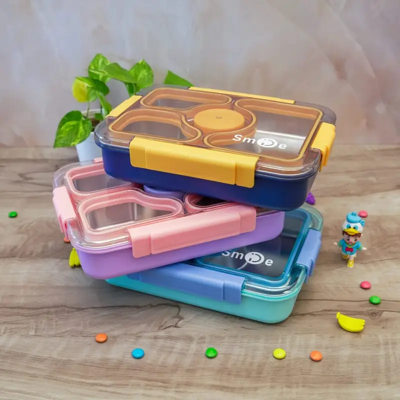 4 Compartments, Lunch Box with Spoon, Fork, Chopstick & One Small Container, Heating Water Insulation Design, Leakproof Lunch Box for School, Office (Capacity-950ml+70ml) - Image 4