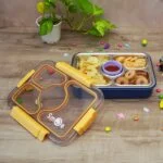 4 Compartments, Lunch Box with Spoon, Fork, Chopstick & One Small Container, Heating Water Insulation Design, Leakproof Lunch Box for School, Office (Capacity-950ml+70ml) - Image 2