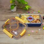 4 Compartments, Lunch Box with Spoon, Fork, Chopstick & One Small Container, Heating Water Insulation Design, Leakproof Lunch Box for School, Office (Capacity-950ml+70ml) - Image 2
