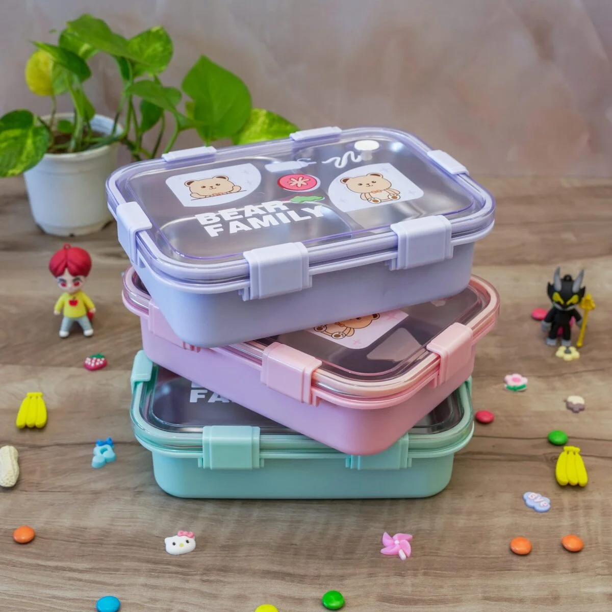 Bear Family Leak Proof Lunch box Stainless Steel Box with 1 Spoon & Chopstick 3 Containers Lunch Box  (750 ml, Thermoware) - Image 6