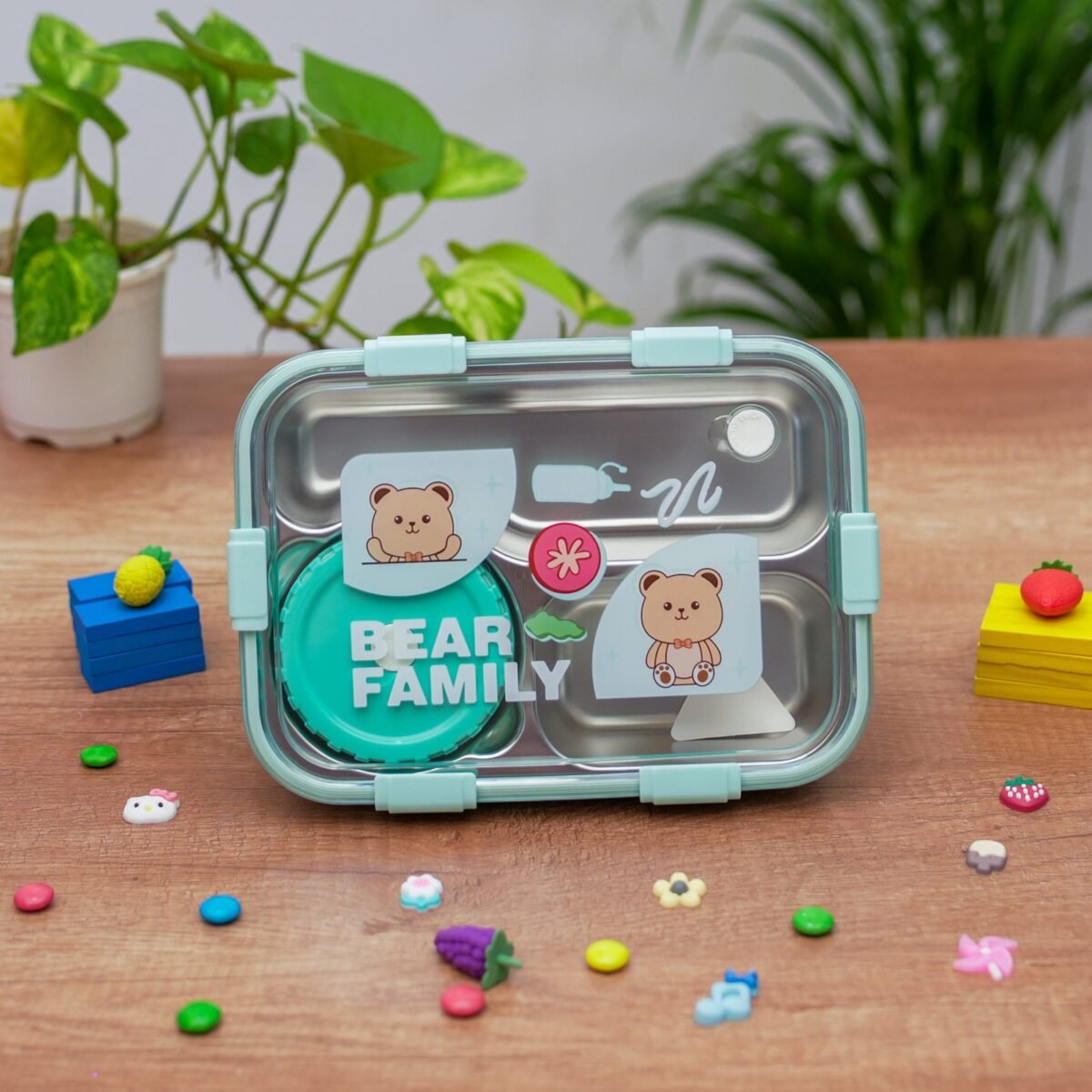 Bear Family Leak Proof Lunch box Stainless Steel Box with 1 Spoon & Chopstick 3 Containers Lunch Box  (750 ml, Thermoware) - Image 2