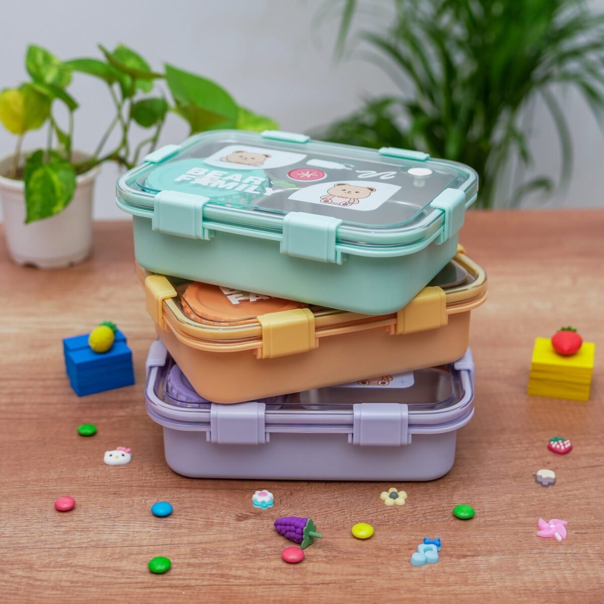 Bear Family Leak Proof Lunch box Stainless Steel Box with 1 Spoon & Chopstick 3 Containers Lunch Box  (750 ml, Thermoware) - Image 5