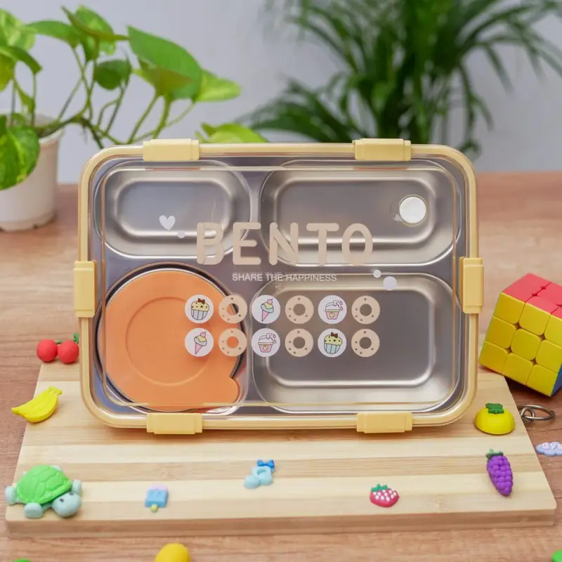 4 Compartment Lunch Box Stainless Steel Tiffin Box for Boys, Girls, School & Office Men - Image 3