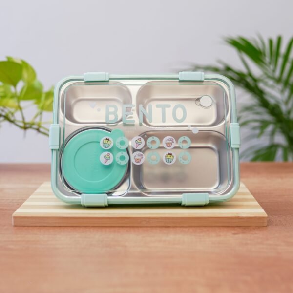 4 Compartment Lunch Box Stainless Steel Tiffin Box for Boys, Girls, School & Office Men