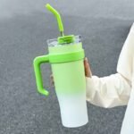 Stainless Steel Insulated Tumbler Travel Mug Coffee Cup with Straw Lid & Handle, Large Water Jug Green - Image 6