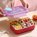 Leakproof Bento Box, Detachable Stainless Steel Tray for Warm Water Insulation 3 Containers Lunch Box  (750 ml) - Image 12