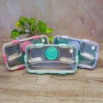 Stainless Steel Bento Lunch Box | 3 Compartment Leak-Proof Lunchbox | Insulated Food Container with Spoon, Fork, Chopsticks & Sauce Bowl | Tiffin for School & Office Use