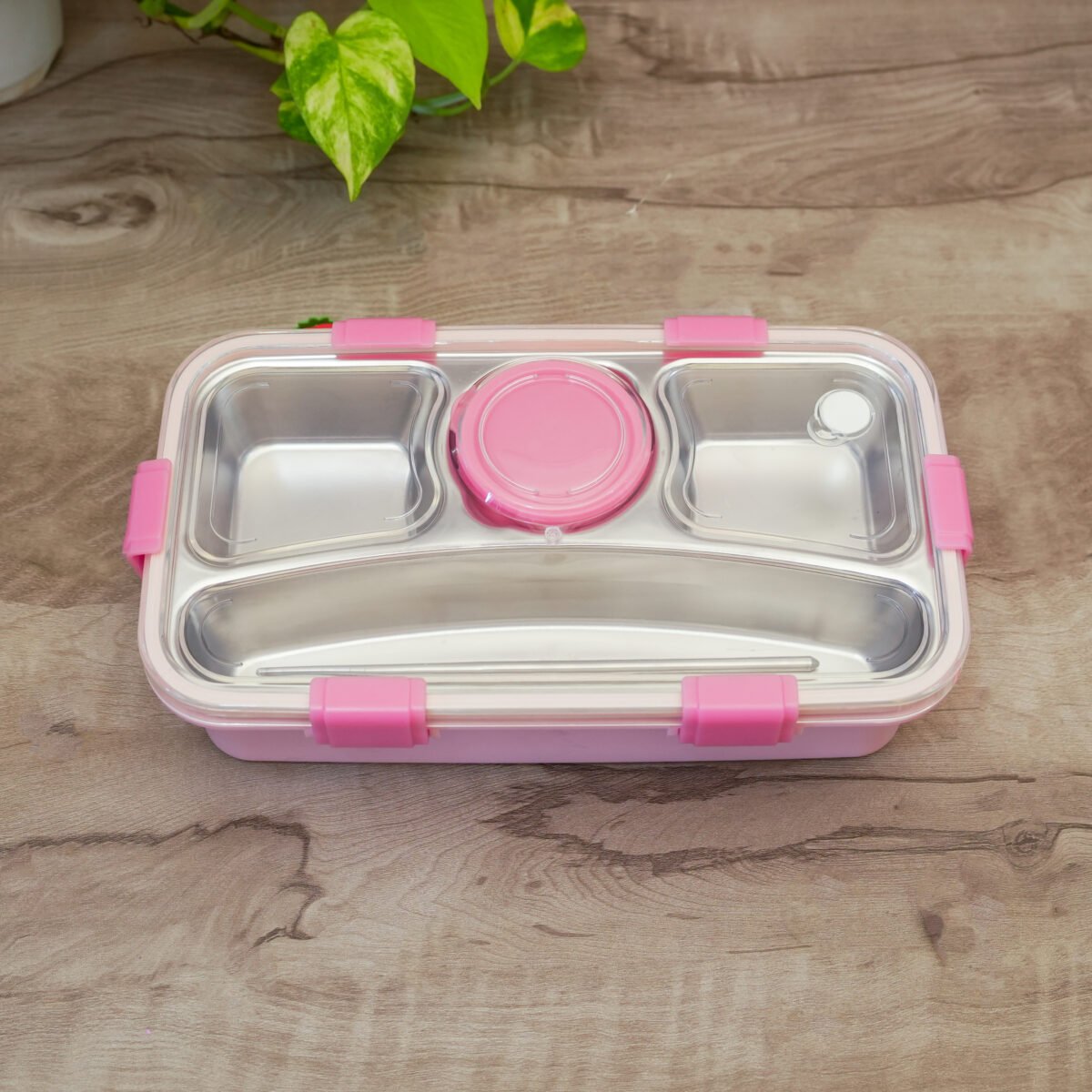 Stainless Steel Bento Lunch Box | 3 Compartment Leak-Proof Lunchbox | Insulated Food Container with Spoon, Fork, Chopsticks & Sauce Bowl | Tiffin for School & Office Use - Image 5