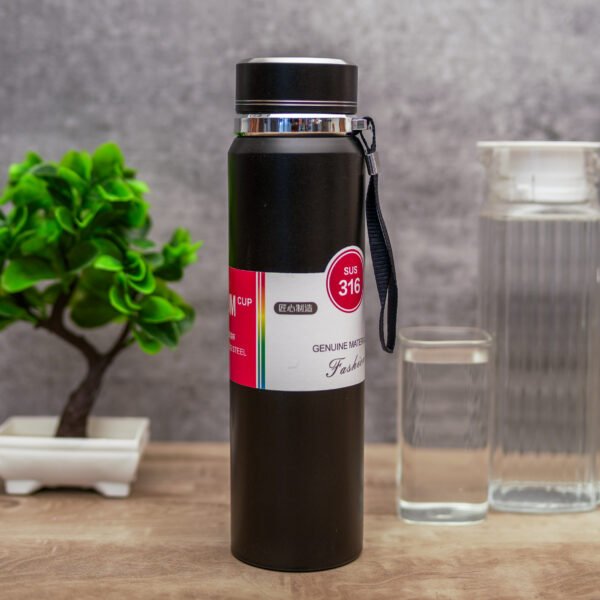 Double Layer Insulated Leak-Proof 1-Litre_Pack of 1 Premium Stainless Steel , Rust Free, BPA Free Hot & Cold Water Bottle for Adults, Gym, Kids School, Gifts and Office, (Black)