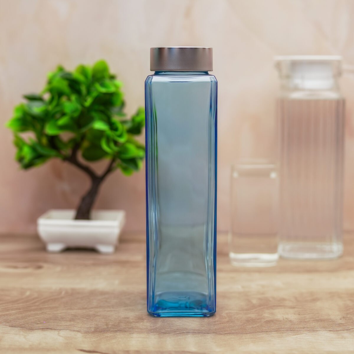 Glass Water Bottle with Stainless Steel Lid and Square Fridge bottles set - Perfect for Home, Travel, Juicing, Water, Smoothie - Reusable Glass Drinking Fridge Bottles - Image 3