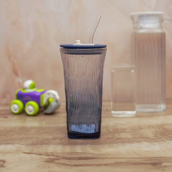Can with Straw, Transparent Glass Fruit Juice Milk Sipper Tumbler Mug with Lid and Glass Straw