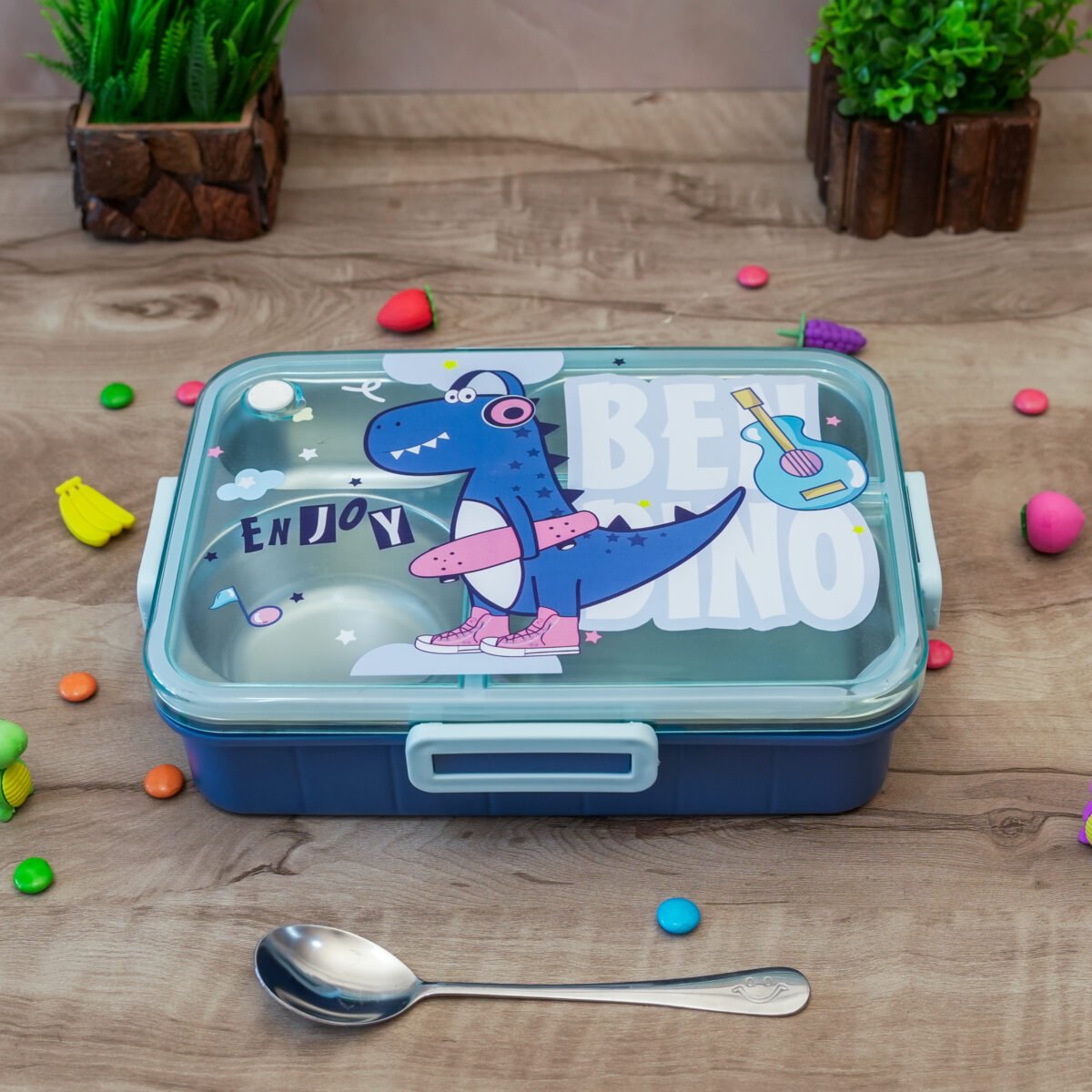 Dino Lunch Box for Kids // Dino Bento Lunch Box // Dino 3 Compartment Lunchbox // Dino Stainless Steel Lunchbox // Bento Lunch Box, Tiffin Box -750 ML - Image 5