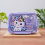 Unicorn Bento Box 4 Compartment Japanese Lunch Box Reusable Lunch Dinner Containers Leakproof Stainless Steel for Adults Kids School Office (Blue)