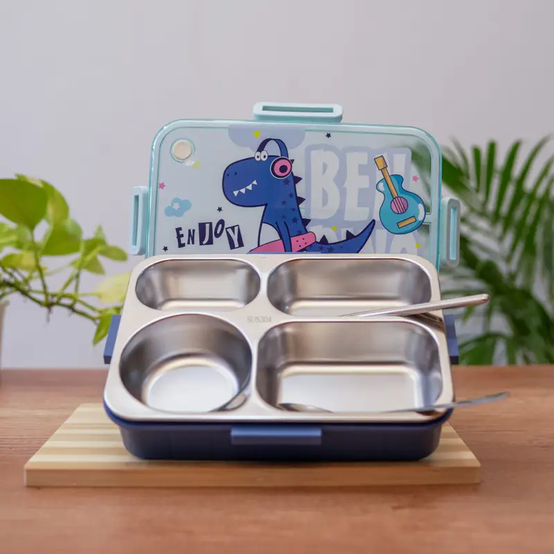 Dino Lunch Box for Kids // Dino Bento Lunch Box // Dino 3 Compartment Lunchbox // Dino Stainless Steel Lunchbox // Bento Lunch Box, Tiffin Box -750 ML - Image 2