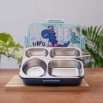 Dino Lunch Box for Kids // Dino Bento Lunch Box // Dino 3 Compartment Lunchbox // Dino Stainless Steel Lunchbox // Bento Lunch Box, Tiffin Box -750 ML - Image 2