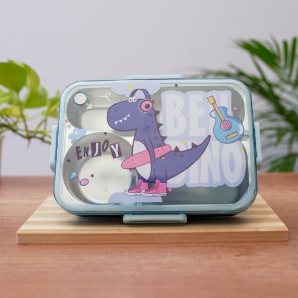 Dino Lunch Box for Kids // Dino Bento Lunch Box // Dino 3 Compartment Lunchbox // Dino Stainless Steel Lunchbox // Bento Lunch Box, Tiffin Box -750 ML