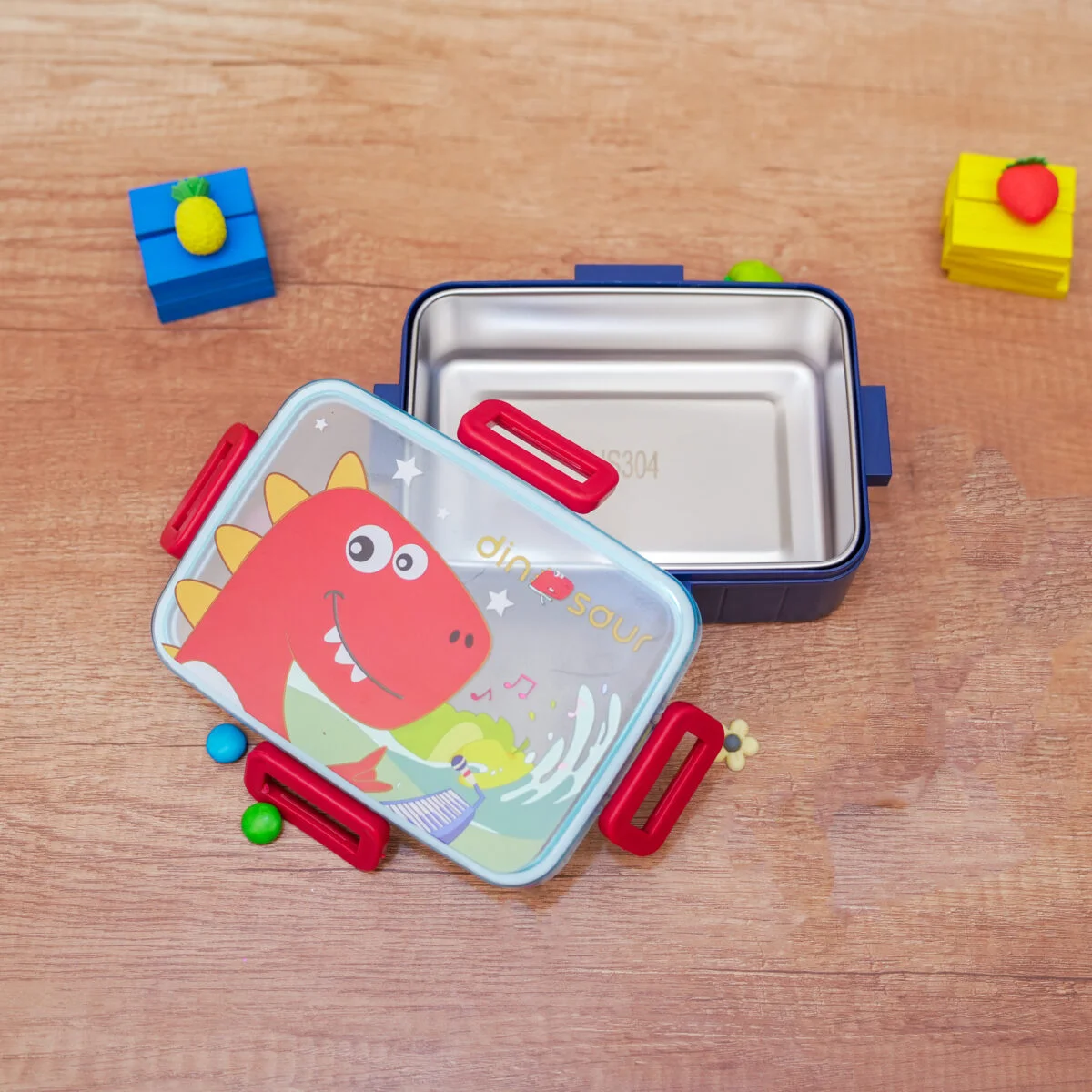 Red Dino Cute Kids Stainless Steel Lunch Box – Leakproof & Durable - Image 2